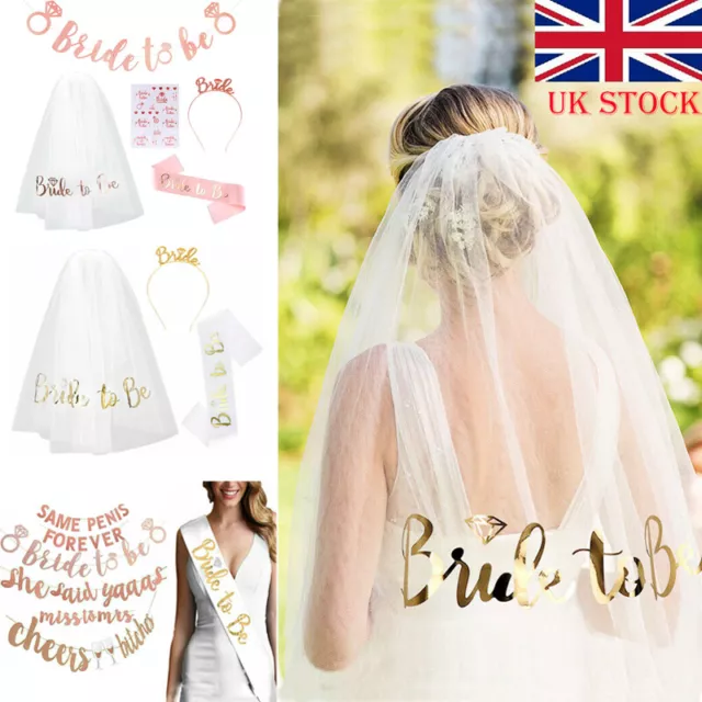 BRIDE TO BE Veil On Comb Tiara Sash Team Bride Hen Party Night Do Accessories