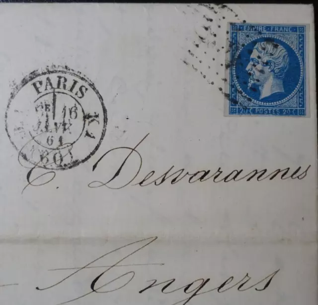 Napoleon N° 14A On COVER Paris used Letters Roman Ks for Angers