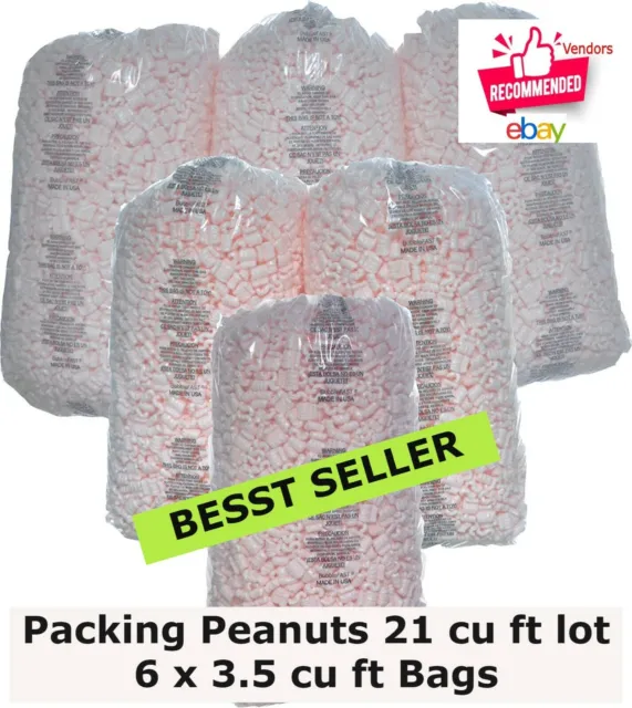 Packing Peanuts 21 cu ft - 6 Bags Pink Anti Static Popcorn Free Shipping US Sell