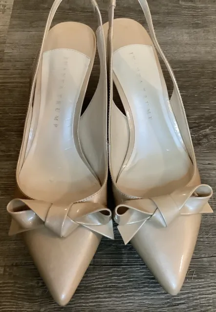 Ivanka Trump Patent Leather Shoes Slingback Pumps Nude Kitten Heels Bow Sz 9.5