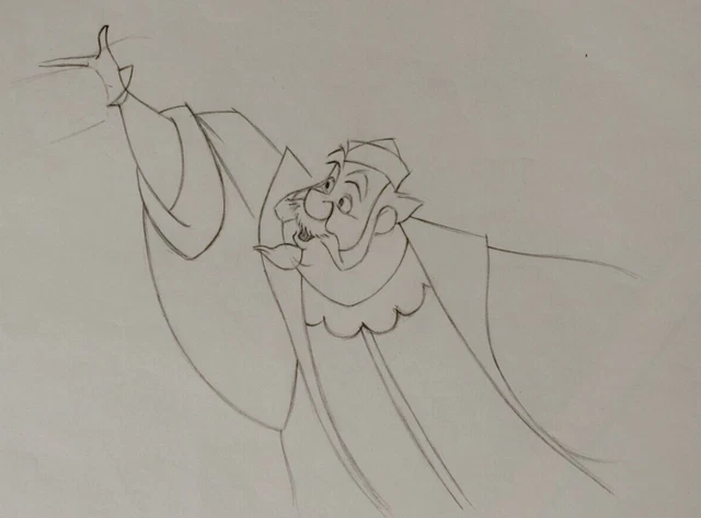 NICE King Hubert Animation Drawing Disney's Sleeping Beauty Waist Up COA cel