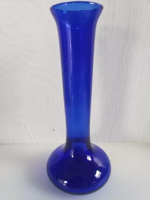 Vintage Cobalt Blue Hand Blown Glass Bud Vase 7 Inches