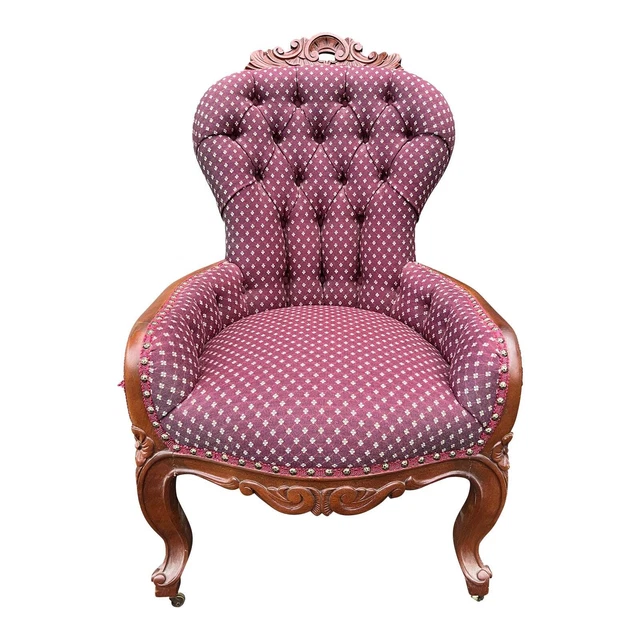 Vintage Late 19th Century Red Antique Carved Victorian Ladies Parlor Chair