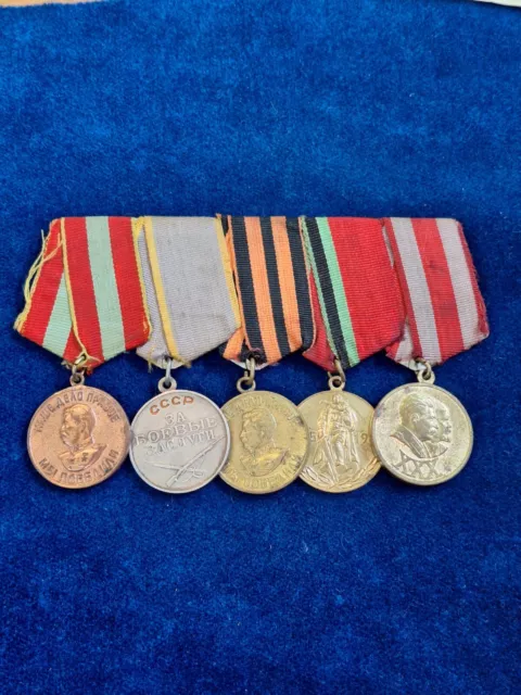 Ww2 Russian Medal Group Of 5 Victory Over Germany Combat Merit Medal Original