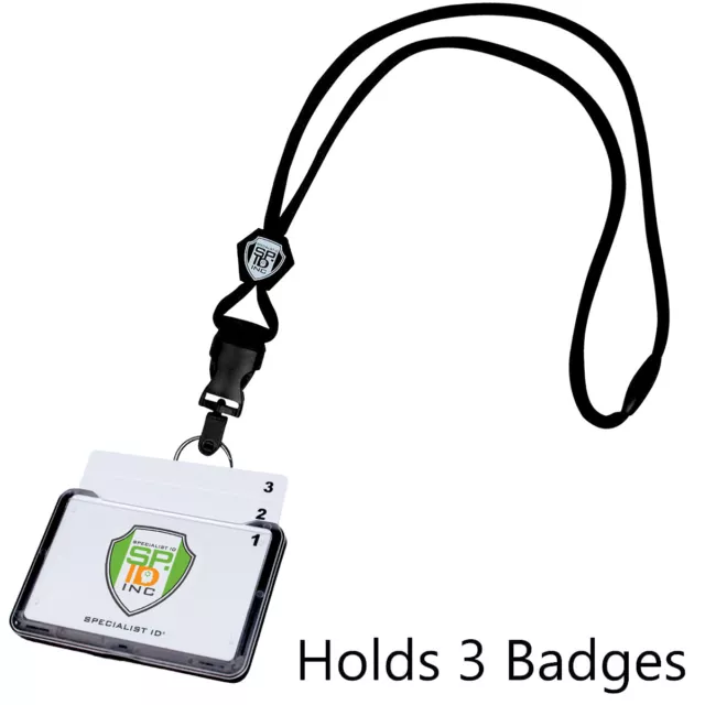 3 Card ID Badge Holder w/ Heavy Duty Lanyard with Breakaway Clip & Key Ring