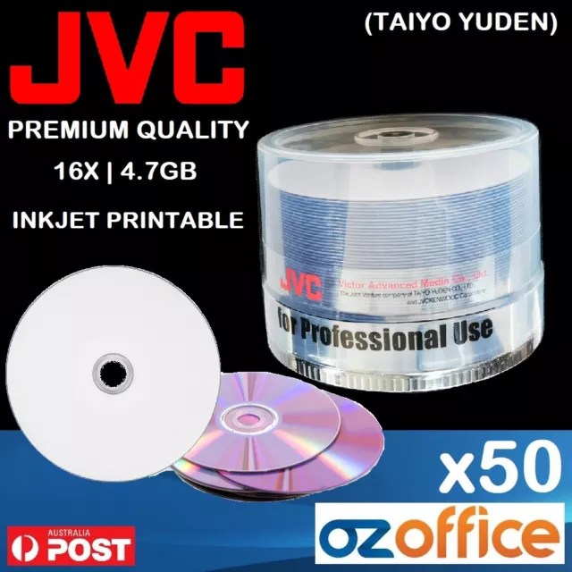 PREMIUM 50 x JVC DVD-R 16x Inkjet Printable Blank DVD Discs - Taiyo Yuden DVD