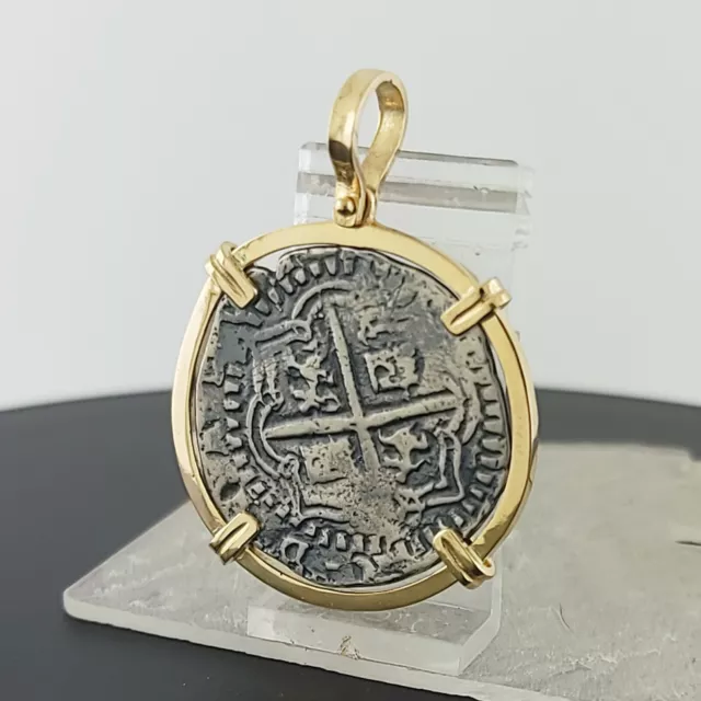 ATOCHA SHIPWRECK COIN Pendant 14K Gold and Sterling Silver 2 Reales ...