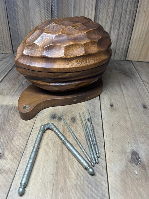 1950’s Walnut Keeper & Nutcracker Set MCM Mid Century Modern w/ Tools Vintage 1950’s Walnut Keeper & Nutcracker Set MCM Mid Century Modern w/ Tools Vintage