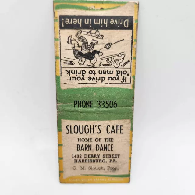 Vintage Bobtail Matchcover Slough's Cafe Home of the Barn Dance Harrisburg Penns