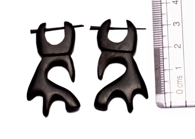 A Pair of Natural Wood African Coco USA Ebony Boho Hippie Stick Wooden Earrings