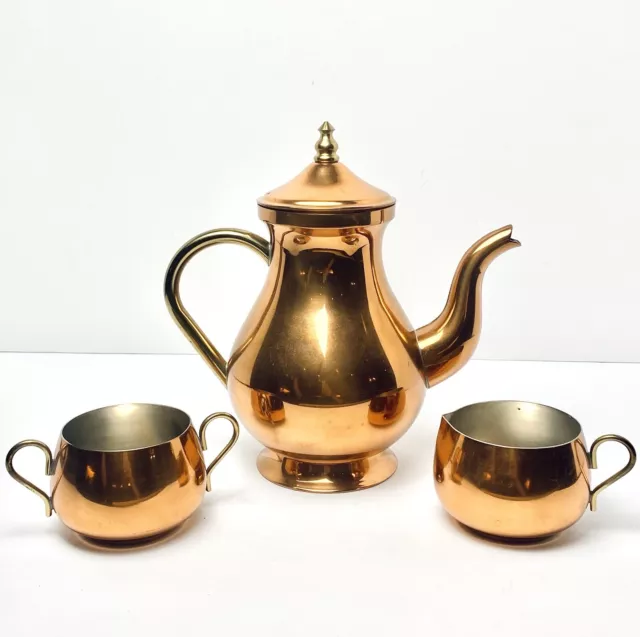 Vintage ODI Copper Tea Set Sugar Creamer Coffee Pot Lid Old Dutch Brass MINT