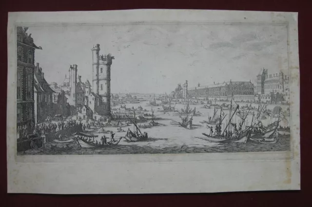 Jacques Callot: Louvre Seine Paris 1630/Tour de Nesle Print Radierung