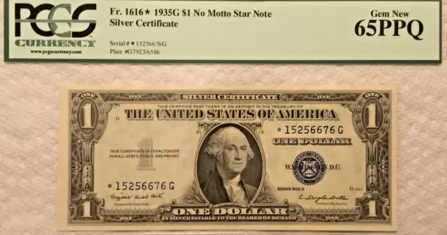 1935 G $1 Silver Certificate Star Note “ No Motto “ Graded - Pcgs 65 Ppq Gem New