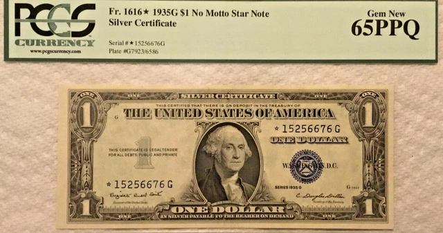 1935 G $1 Silver Certificate Star Note “ No Motto “ Graded - Pcgs 65 Ppq Gem New