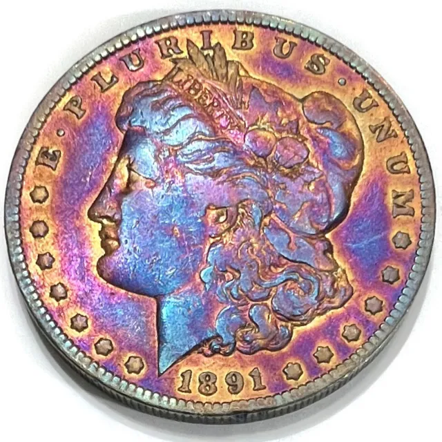 Morgan Silver Dollar 1891 New Orleans 90% Silver Rainbow Toning