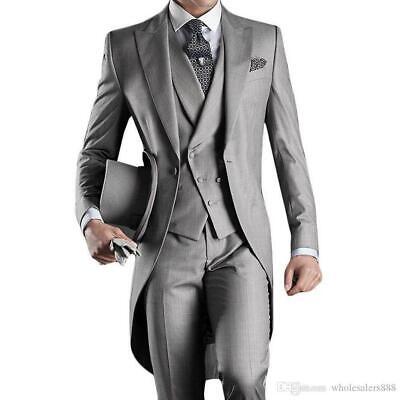Grey Men Tailcoat Suit Dinner Prom Formal Tuxedo Groomsman Wedding Suit Tailored