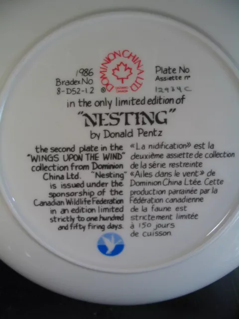 1987 NESTING Wings Upon The Wind Candian Geese Ltd Ed Plate MIB 2