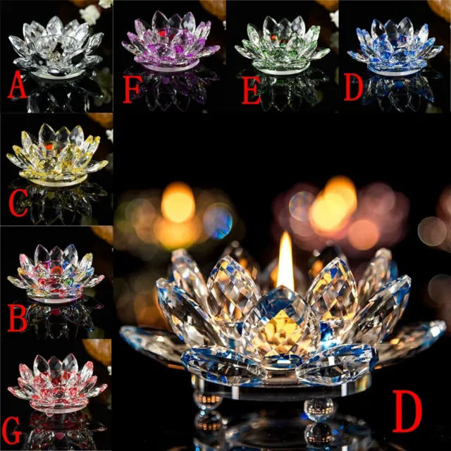 🦏Colorful Crystal Glass Lotus Flower Candle Tea Light Holder Candlestick Deocr