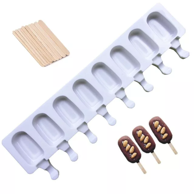8 Hole Silicone Ice Cream Mould Juice Popsicle Maker Ice Lolly Pop Mold + Sticks
