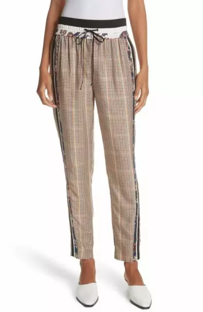 3.1 Phillip Lim Viscose Check & Floral Drawstring Track Pant in Rust Size 2