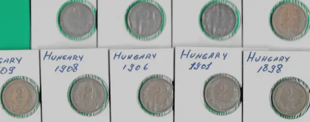 Hungary.9 coins.2 Filler.1893-1909.Franz Joseph I - 1848/1867-1916