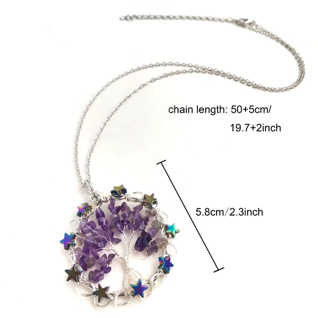 Amethyst Gem Stone Tree Of Life Water-Drop Necklace Chakra Reiki Healing Amulet 2