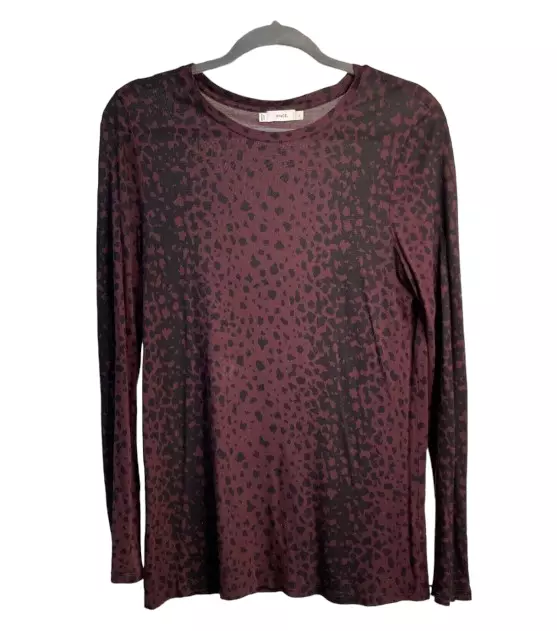 Vince Wysteria Leopard Top Womens Size S Maroon Long Sleeve Crew Neck Blouse