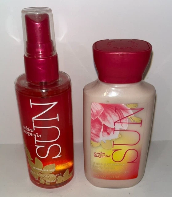 Loción corporal dúo talla de viaje Bath & Body Works GOLDEN MAGNOLIA SUN + niebla 3 oz