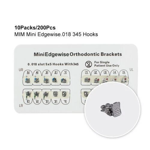 Dental Orthodontic Mini Edgewise Metal Brackets .018 345-Hooks - Pack of 20