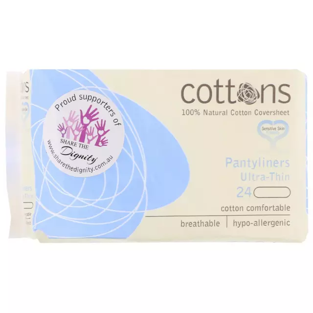 Cottons, 100% Natural Cotton Coversheet, Pantyliners, Ultra-Thin, 24 Liners