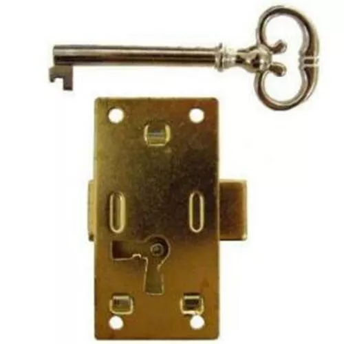 Medium Brass Plated Flush Mount Lock for Cabinet Doors or Dresser Drawers NEW