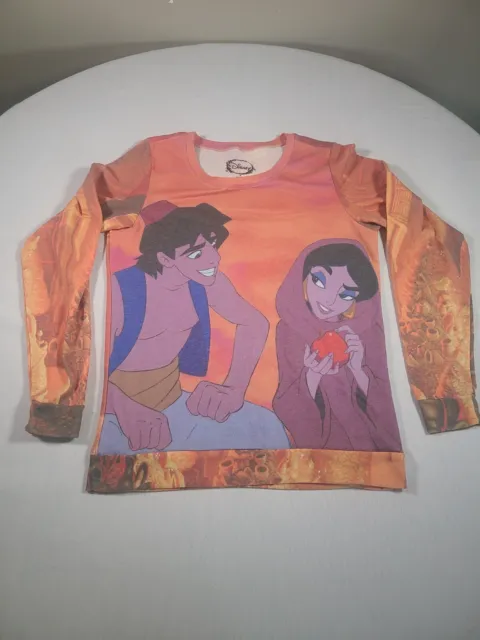 Disney Aladan Shirt Womens Medium Orange Long Sleeve ALL OVER Print Graphic Te