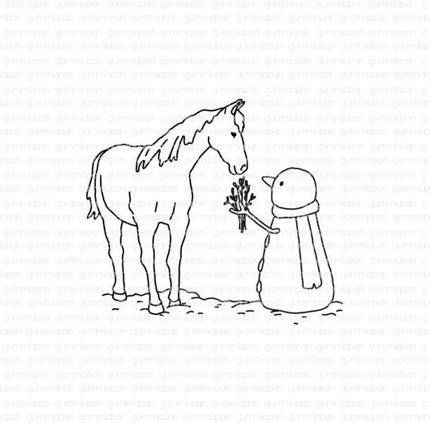 Gummiapan Gummistempel 21090407 - Yuki mit Pferd Schneemann Winter Schnee