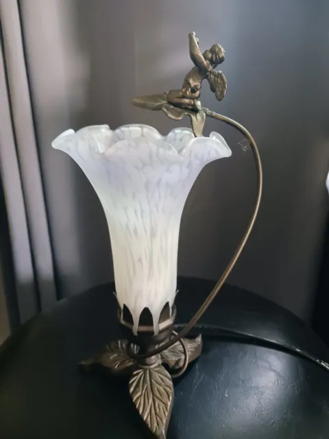 Flying Cherub Lamp With Purple Tulip Shade