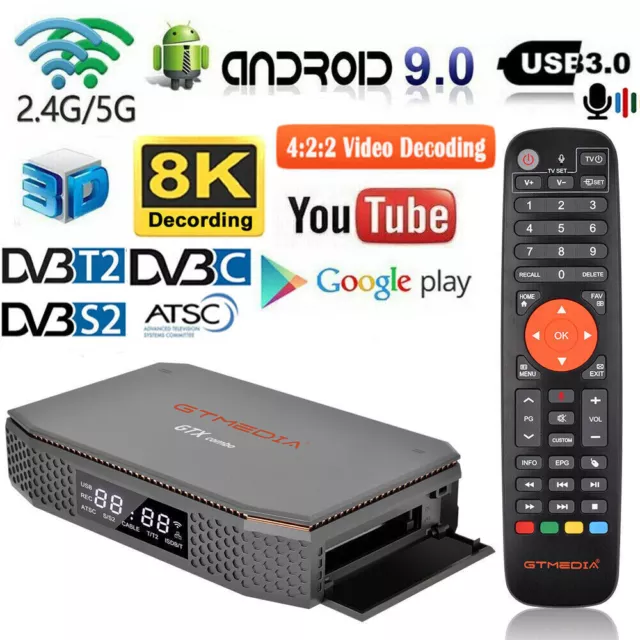 8K UHD DVB-S2/S2X/T2/C Satellite Receiver Android Smart TV Box 1000M LAN CI+ Sky