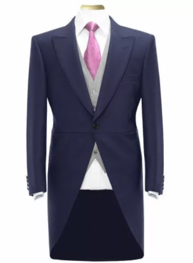 Navy Herringbone Tail Coat 100% Virgin Wool, Masterhand - Ex Hirewear - VGC