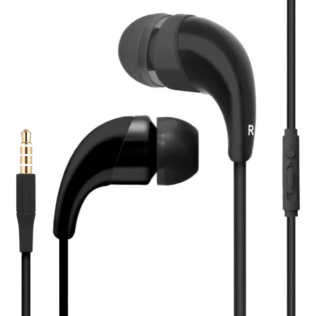 Black Universal 3.5mm Earbuds w/ Microphone and Playback Control Stereo Headset