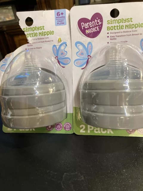 Parents Choice *2 PACK* Simplyst Bottle Nipple Fast Flow 6+ Months 4 TOTAL!