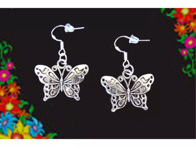 Pretty Butterfly Dangle Silver Earrings~Birthday Gift For Her Mom Friend Women