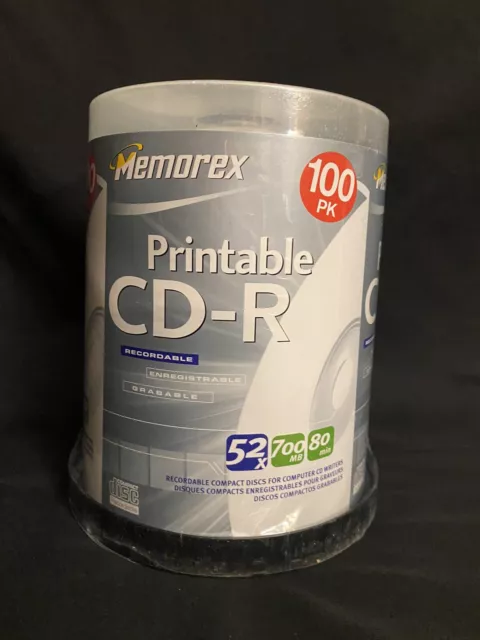 Memorex Printable Blank CD-R 100 Pack 52x 700MB 80min Music Memories New/Sealed