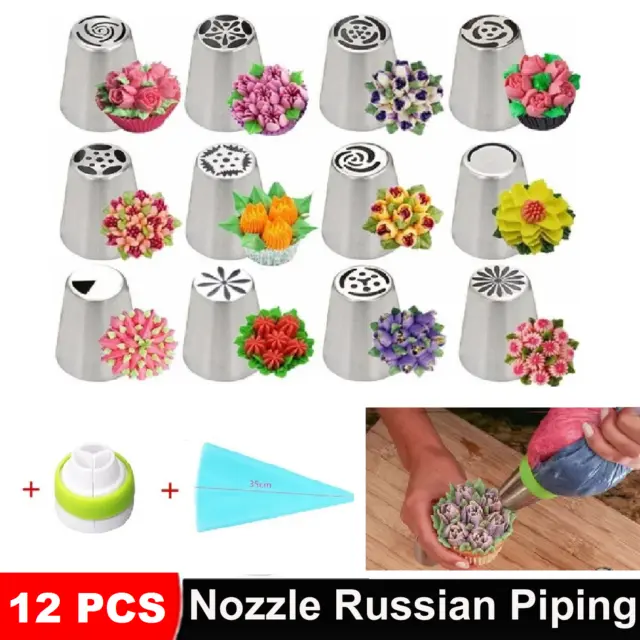 12Pcs Large Russian Piping Nozzles Icing Flower Cake Decorating Pastry Tools set