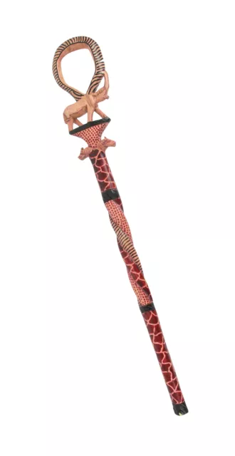 Zeckos Hand Carved Elephant and Wild Animal Print Wooden Walking Stick