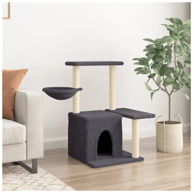 Albero Tiragraffi Per Gatti In Sisal E Peluche Con 3 Piattaforme E Cuccia - 112 X 67 X 55 Cm