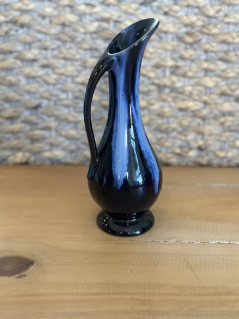 Vintage Huronia Pottery Canada Canadian Drip Glaze Ewer or Vase in Cobalt Blue 3