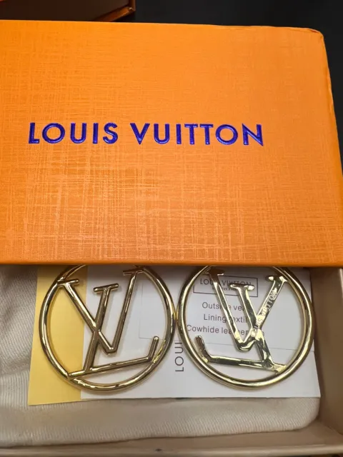 NWT LARGE LV AUTHENTIC LOUIS VUITTON HOOP EARRINGS GOLDTONE COLOR FINISH