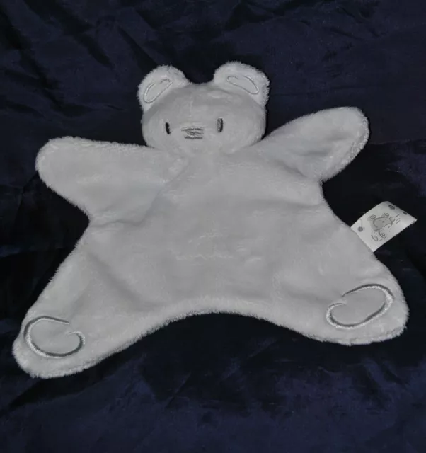 Peluche Doudou Ours Chat Plat BEBE CONFORT Blanc Spirale Gris Etat NEUF