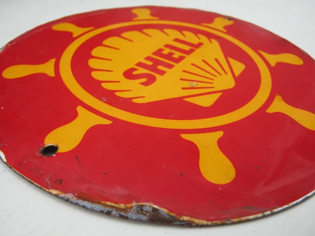 Collectable Enamel On Steel Advertising Sign SHELL Oil / Marine Gasoline