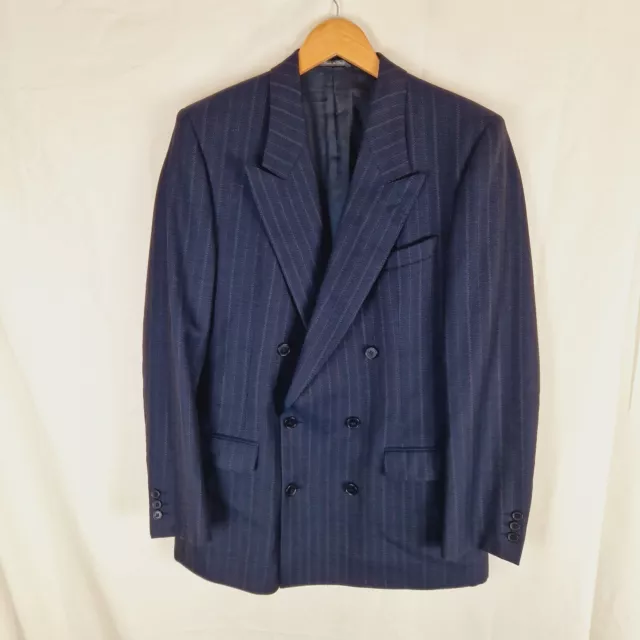 Vtg Principe Marzotto Italian Double Breast Jacket 40-42 Navy Wool Peak Lapel