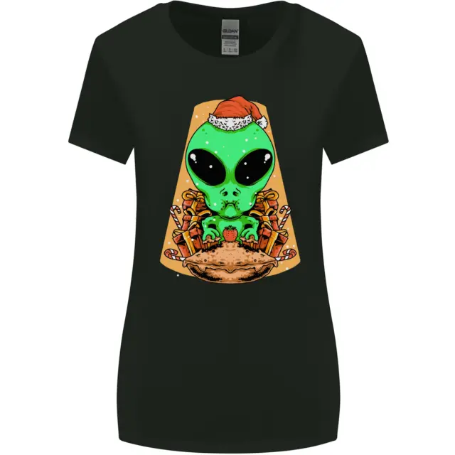 Christmas Alien UFO Santa Space Ship Funny Womens Wider Cut T-Shirt