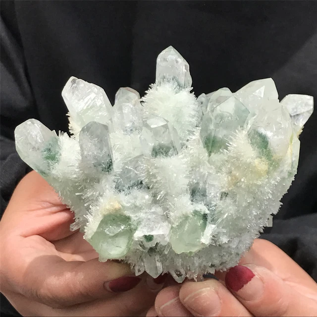 570g New Find Green Phantom Quartz Crystal Cluster Mineral Specimen Reiki Deco